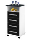 Ver imagem 1 de Aparador Gaveteiro Aç; 4 Gavetas com Rodinhas Balcão Cor Branco com Preto Marmorizado Passe