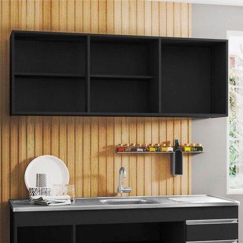 Armário Aéreo 150cm 3 Portas Argélia Preto - Lumil