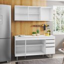 Ver imagem 3 de Armário Aéreo Argélia e Balcão Gabinete de Pia com Tampo Marrocos 150cm Branco - Lumil