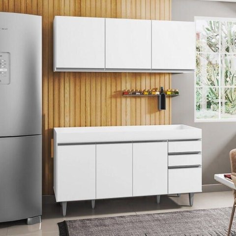 Armário Aéreo Argélia e Balcão Gabinete de Pia Marrocos 150cm Branco - Lumil