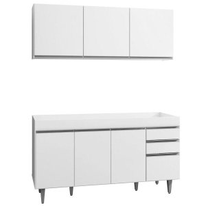 Armário Aéreo Argélia e Balcão Gabinete de Pia Marrocos 150cm Branco - Lumil