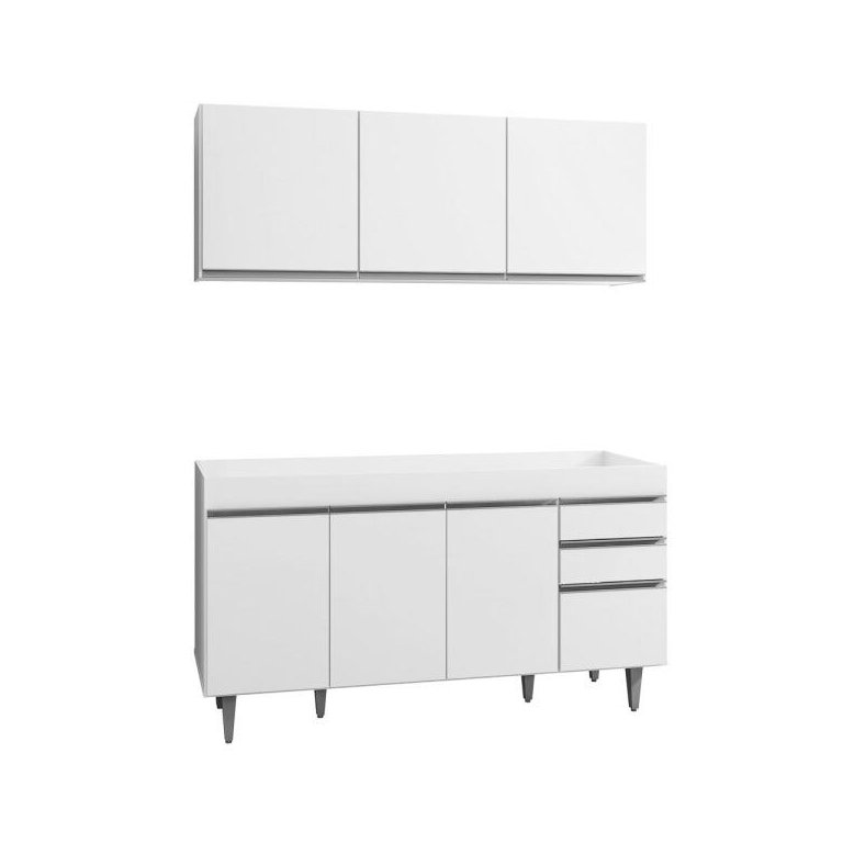 Armário Aéreo Argélia e Balcão Gabinete de Pia Marrocos 150cm Branco - Lumil