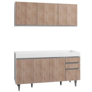 Armário Aéreo Argélia e Balcão Gabinete de Pia Marrocos 150cm Branco/Castanho - Lumil
