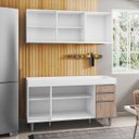 Ver imagem 3 de Armário Aéreo Argélia e Balcão Gabinete de Pia Marrocos 150cm Branco/Castanho - Lumil