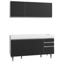 Armário Aéreo Argélia e Balcão Gabinete de Pia Marrocos 150cm Branco/Preto - Lumil - 1