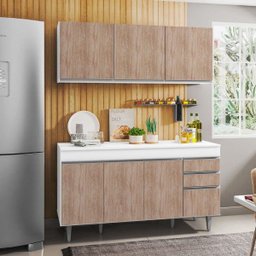 Armário Aéreo Argélia e Balcão Gabinete de Pia com Tampo Marrocos 150cm Branco/Castanho - Lumil - 2