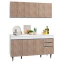 Ver imagem 1 de Armário Aéreo Argélia e Balcão Gabinete de Pia com Tampo Marrocos 150cm Branco/Castanho - Lumil