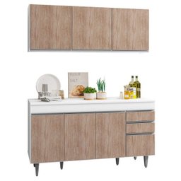 Armário Aéreo Argélia e Balcão Gabinete de Pia com Tampo Marrocos 150cm Branco/Castanho - Lumil - 1