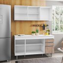 Ver imagem 3 de Armário Aéreo Argélia e Balcão Gabinete de Pia com Tampo Marrocos 150cm Branco/Castanho - Lumil