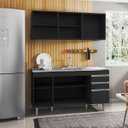 Ver imagem 3 de Armário Aéreo Argélia e Balcão Gabinete com Pia Inox Marrocos 150cm Preto - Lumil