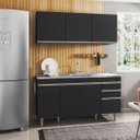 Ver imagem 2 de Armário Aéreo Argélia e Balcão Gabinete com Pia Inox Marrocos 150cm Preto - Lumil