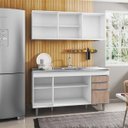 Ver imagem 6 de Armário Aéreo Argélia e Balcão Gabinete com Pia Inox Marrocos 150cm Branco/castanho - Lumil