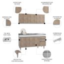 Ver imagem 3 de Armário Aéreo Argélia e Balcão Gabinete com Pia Inox Marrocos 150cm Branco/castanho - Lumil