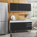 Ver imagem 2 de Armário Aéreo Argélia e Balcão Gabinete com Pia Inox Marrocos 150cm Branco/Preto - Lumil
