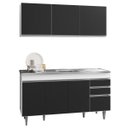 Ver imagem 1 de Armário Aéreo Argélia e Balcão Gabinete com Pia Inox Marrocos 150cm Branco/Preto - Lumil