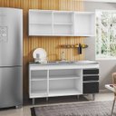 Ver imagem 3 de Armário Aéreo Argélia e Balcão Gabinete com Pia Inox Marrocos 150cm Branco/Preto - Lumil