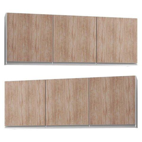 Kit 2 Armários Aéreos 150cm 3 Portas Argélia Branco/Castanho - Lumil