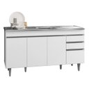 Ver imagem 2 de Balcão Gabinete com Pia Inox 150cm 4 Portas 2 Gavetas Marrocos Branco - Lumil