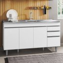Ver imagem 1 de Balcão Gabinete com Pia Inox 150cm 4 Portas 2 Gavetas Marrocos Branco - Lumil