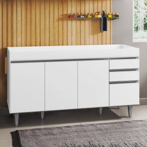 Balcão Gabinete de Pia 150cm 4 Portas 2 Gavetas Marrocos Branco - Lumil