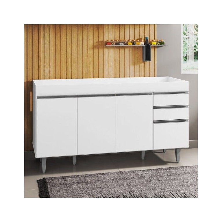 Balcão Gabinete de Pia 150cm 4 Portas 2 Gavetas Marrocos Branco - Lumil