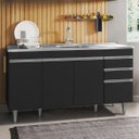 Ver imagem 1 de Balcão Gabinete com Pia Inox 150cm 4 Portas 2 Gavetas Marrocos Preto - Lumil