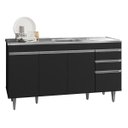 Ver imagem 1 de Balcão Gabinete com Pia Inox 150cm 4 Portas 2 Gavetas Marrocos Preto - Lumil