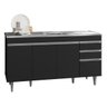 Balcão Gabinete com Pia Inox 150cm 4 Portas 2 Gavetas Marrocos Preto - Lumil - 1