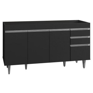 Balcão Gabinete de Pia 150cm 4 Portas 2 Gavetas Marrocos Preto - Lumil