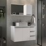 Conjunto Gabinete Banheiro Completo Prisma 80cm Branco Inteiro com Tampo de Vidro - 1