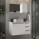 Ver imagem 1 de Conjunto Gabinete Banheiro Completo Prisma 80cm Branco Inteiro com Tampo de Vidro