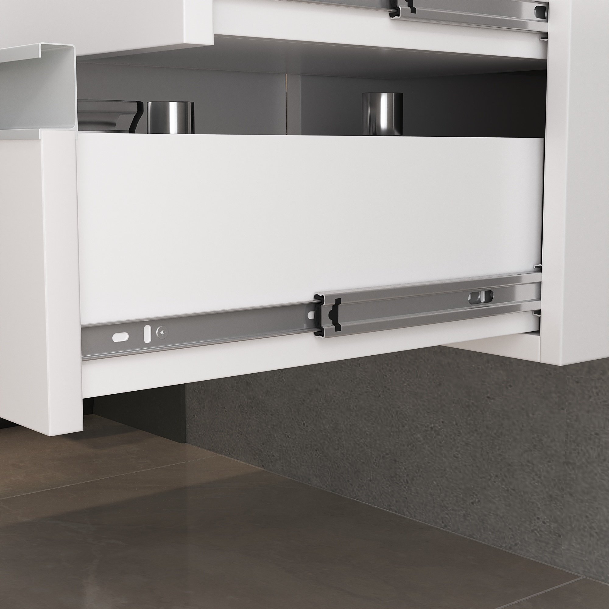 Conjunto Gabinete Banheiro Completo Prisma 80cm Branco Inteiro com Tampo de Vidro - 5