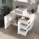 Ver imagem 3 de Conjunto Gabinete Banheiro Completo Prisma 80cm Branco Inteiro com Tampo de Vidro