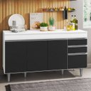 Ver imagem 2 de Balcão Gabinete de Pia com Tampo 150cm 4 Portas 2 Gavetas Marrocos Branco/preto - Lumil