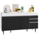 Ver imagem 1 de Balcão Gabinete de Pia com Tampo 150cm 4 Portas 2 Gavetas Marrocos Branco/preto - Lumil
