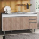 Ver imagem 1 de Balcão Gabinete com Pia Inox 150cm 4 Portas 2 Gavetas Marrocos Branco/castanho - Lumil