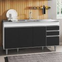 Ver imagem 2 de Balcão Gabinete com Pia Inox 150cm 4 Portas 2 Gavetas Marrocos Branco/preto - Lumil