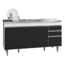 Ver imagem 1 de Balcão Gabinete com Pia Inox 150cm 4 Portas 2 Gavetas Marrocos Branco/preto - Lumil