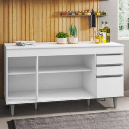 Balcão Gabinete de Pia com Tampo 150cm 4 Portas 2 Gavetas Marrocos Branco - Lumil - 3