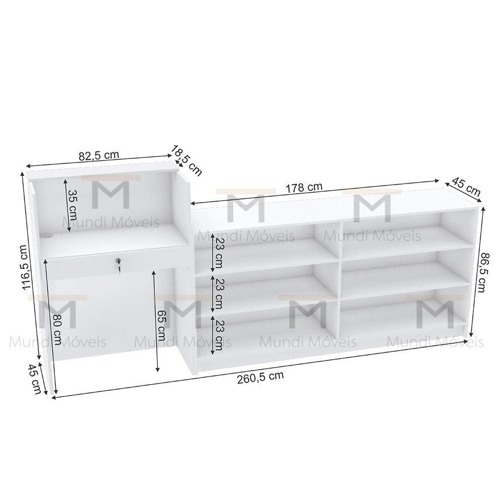 BALCÃO RECEPÇÃO EXPOSITOR 100% MDF M517.B (LOJA, ATENDIMENTO) MUNDI MOVEIS - 5