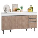 Ver imagem 1 de Balcão Gabinete de Pia com Tampo 150cm 4 Portas 2 Gavetas Marrocos Branco/Castanho - Lumil