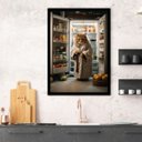Ver imagem 1 de Quadro Decorativo Cozinha Gato Geladeira 33x24cm - com Vidro:moldura Preta
