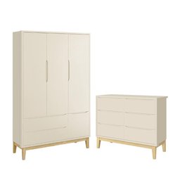 Jogo de Quarto Infantil Classic Guarda Roupa 3 Portas e Cômoda 6 Gavetas Areia Fosco com Pés - 1