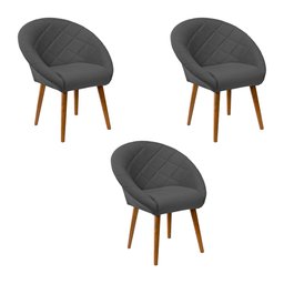Kit 3 Poltronas para Recepção Decorativa Estofada Berlim Pés Palito Cinza - 1