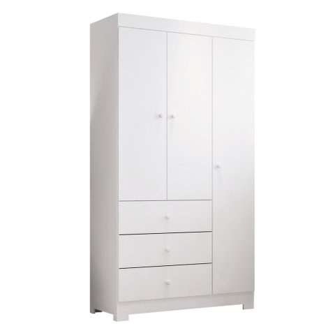Guarda Roupa Infantil Ceci 99cm 3 Portas 100% Mdf Branco Brilho - Sallar Home