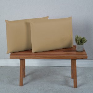 Par de Fronhas para Travesseiro Premium Percal de Microfibra 400 Fios Lisa:cáqui