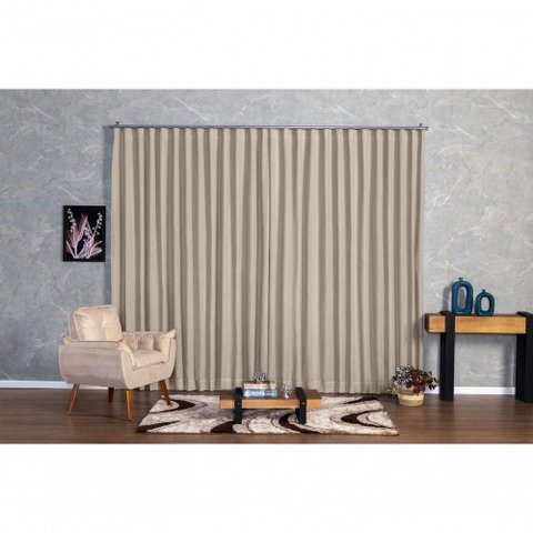 Cortina Microfibra com Linho 2,80x2,50 para Trilho Duplo Avelã
