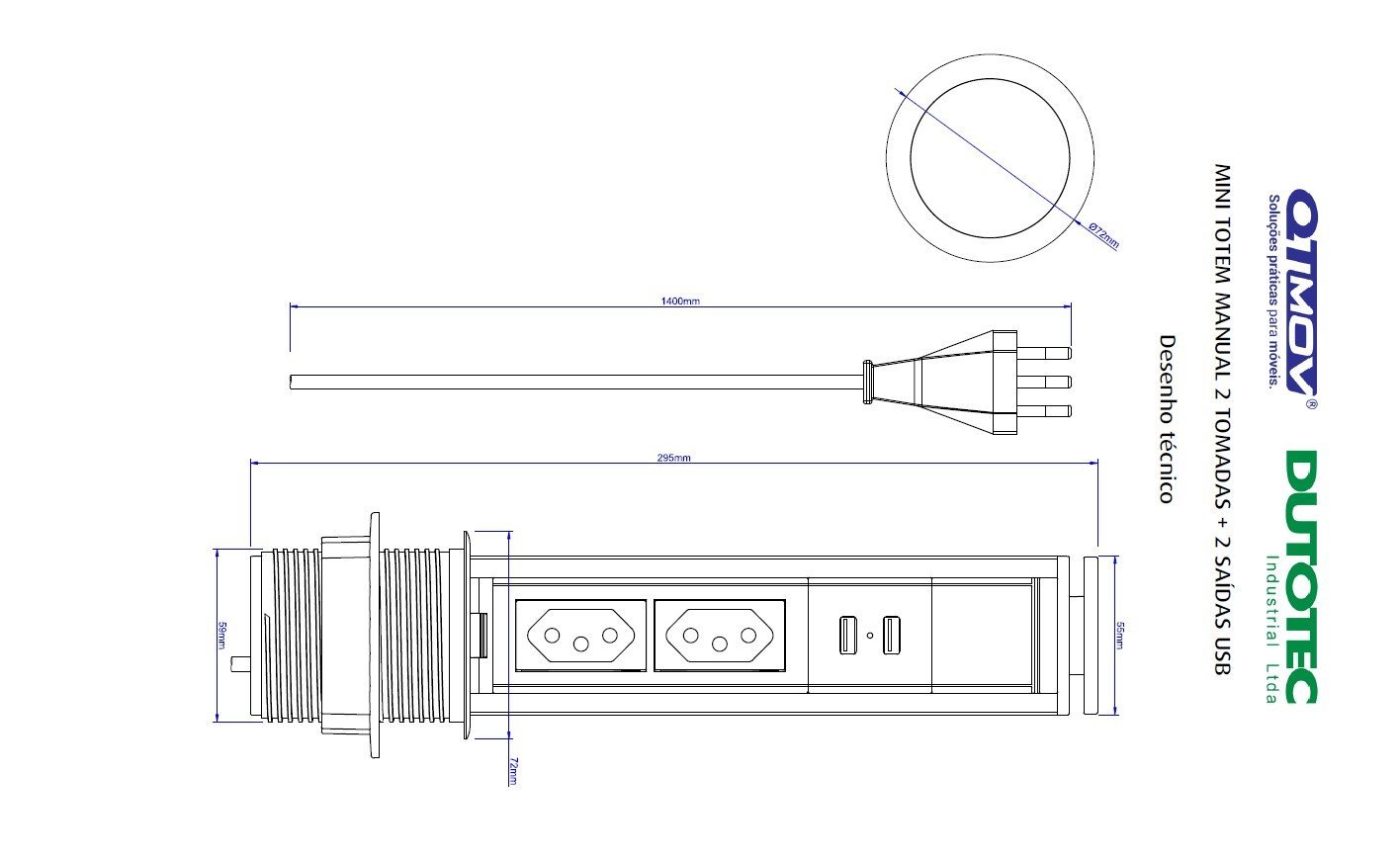 Bancada Torre Tomada Multiplug 2 tomadas + 2 usb Cor: Preto - 2