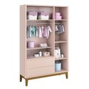 Ver imagem 3 de Dormitório Infantil Classic 3 Portas, Cômoda, Berço Rosa com Pés Amadeirado e Colchão D18 - Reller M