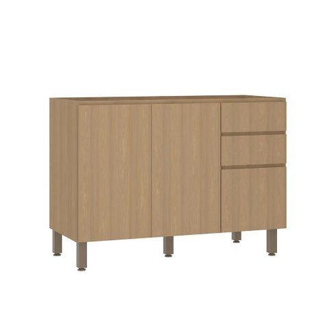 Balcão Modulado 120cm (sem Tampo) de Pia 2 Portas 3 Gavetas Slim Luciane